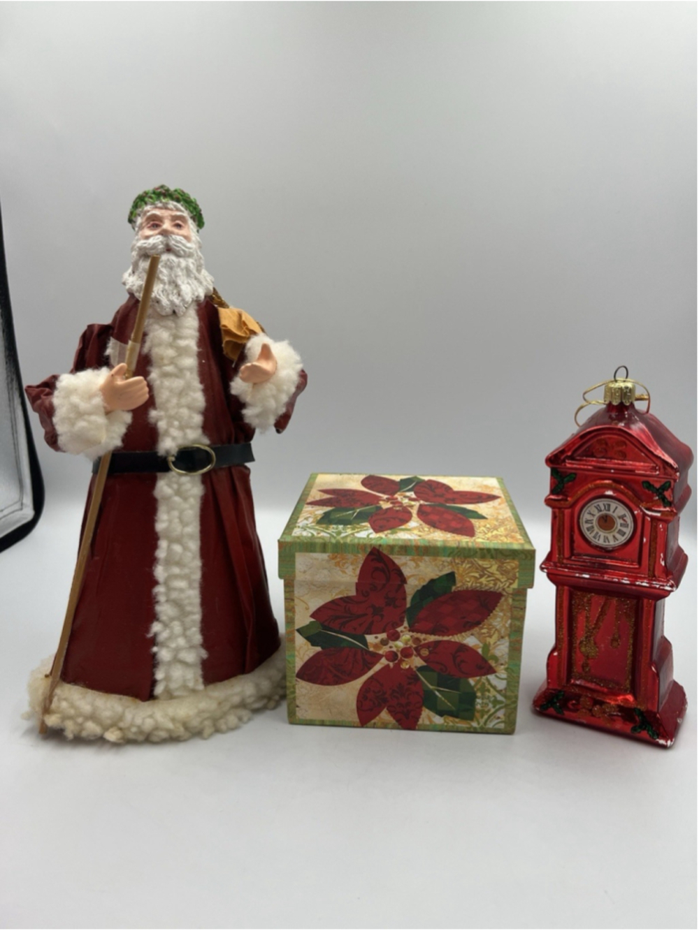 Glass Grandfather Clock Ornament , PAPER MACHE SANTA AND MORE HOLIDAY BUNDLE SEE